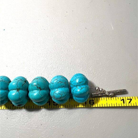 Carved Turquoise Melon Bead Necklace 17.5mm Sterling Silver Toggle Clasp 17" 197 - Picture 3 of 11